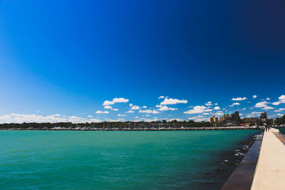 Scenic view of sea against blue sky