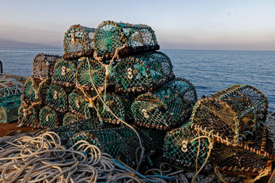 Stack of fishing net on beach