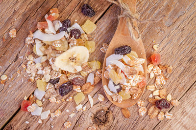 High angle view of chopped fruits on table