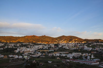 High angle shot of townscape against sky