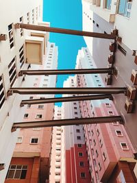 Low angle view of buildings against clear sky