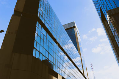 Low angle view of modern buildings against sky