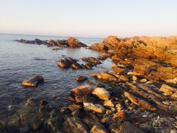 Scenic view of sea against clear sky