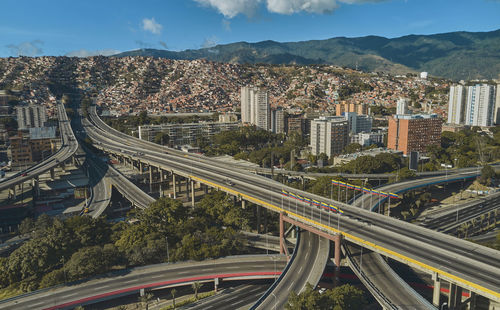 High angle view of cityscape against sky