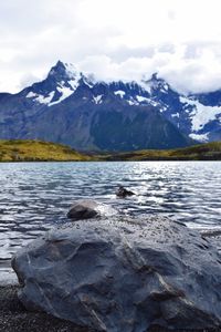 Scenic view of snowcapped mountains against sky