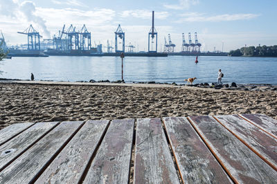 Pier at harbor against sky