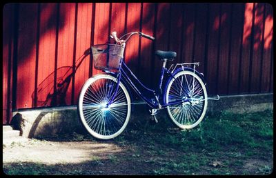 Bicycle parked at night