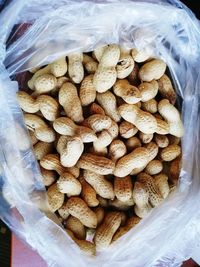 High angle view of coffee beans in container