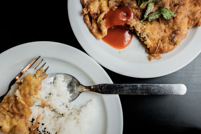 High angle view of breakfast served in plate