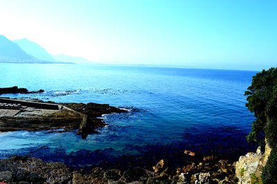 Scenic view of sea against clear sky