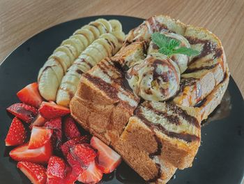 High angle view of breakfast on table