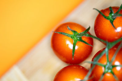 High angle view of orange fruit on table
