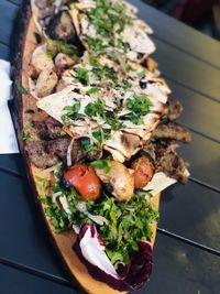 High angle view of food in plate on table