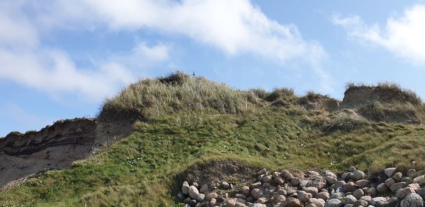 Panoramic view of rocks on land against sky