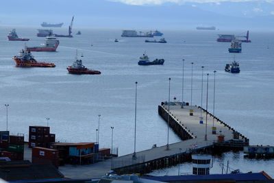 High angle view of ship in sea