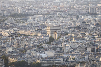 Aerial view of the arch of triumph in paris