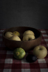 High angle view of apples on table