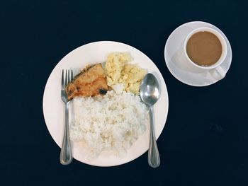 High angle view of breakfast on table