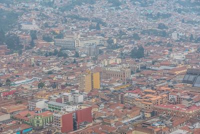 High angle view of modern buildings in city