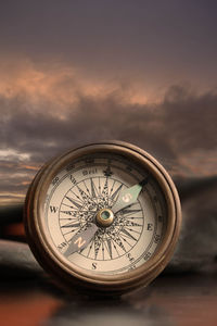 Close-up of navigational compass