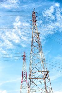 Low angle view of electricity pylon against sky