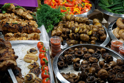 High angle view of food at market stall