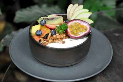 Close-up of dessert in plate on table