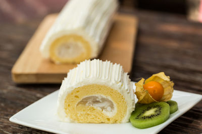 Close-up of breakfast served on table