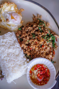 High angle view of food in plate