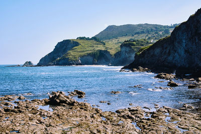 Scenic view of sea against clear sky