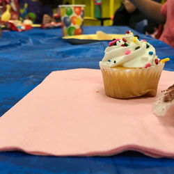 Close-up of cupcakes on table