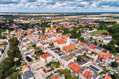 Aerial view of small european town with residential buildings