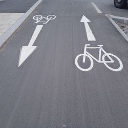 Bicycle path marking on the street with pictogram of a bike