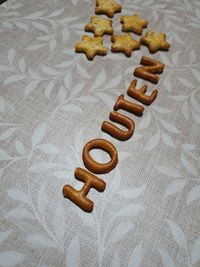 High angle view of cookies on table