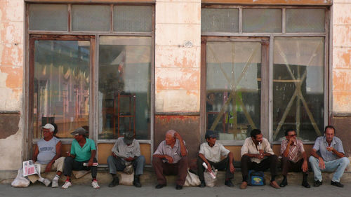 Group of people in front of building