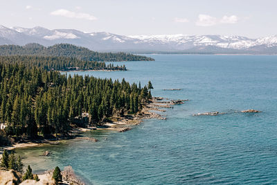 View to the picturesque lake tahoe in spring. beautiful landscape