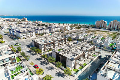 High angle view of buildings in city