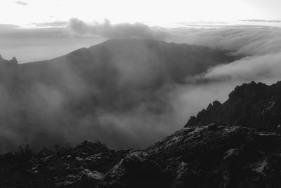 Scenic view of mountains against cloudy sky