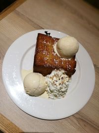 Close-up of dessert served on table