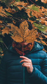 Person holding autumn leaves