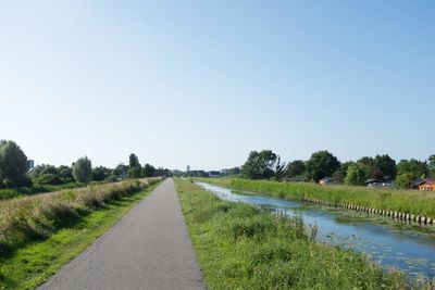 Scenic view of canal against clear sky