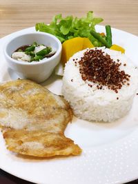 Close-up of served food in plate