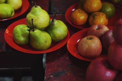 High angle view of apples on table