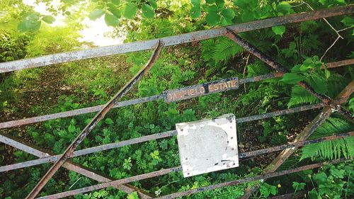 High angle view of fence on field