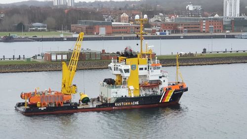 High angle view of ship in river