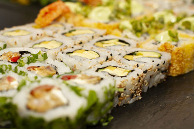 High angle view of sushi in plate on table