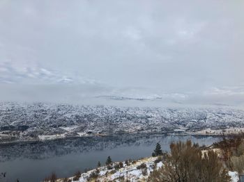 Scenic view of lake against sky during winter