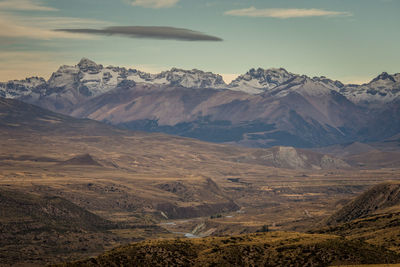 Scenic view of snowcapped mountains against sky