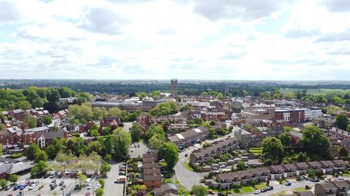 High angle view of townscape against sky