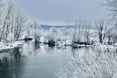 Scenic view of lake against sky during winter